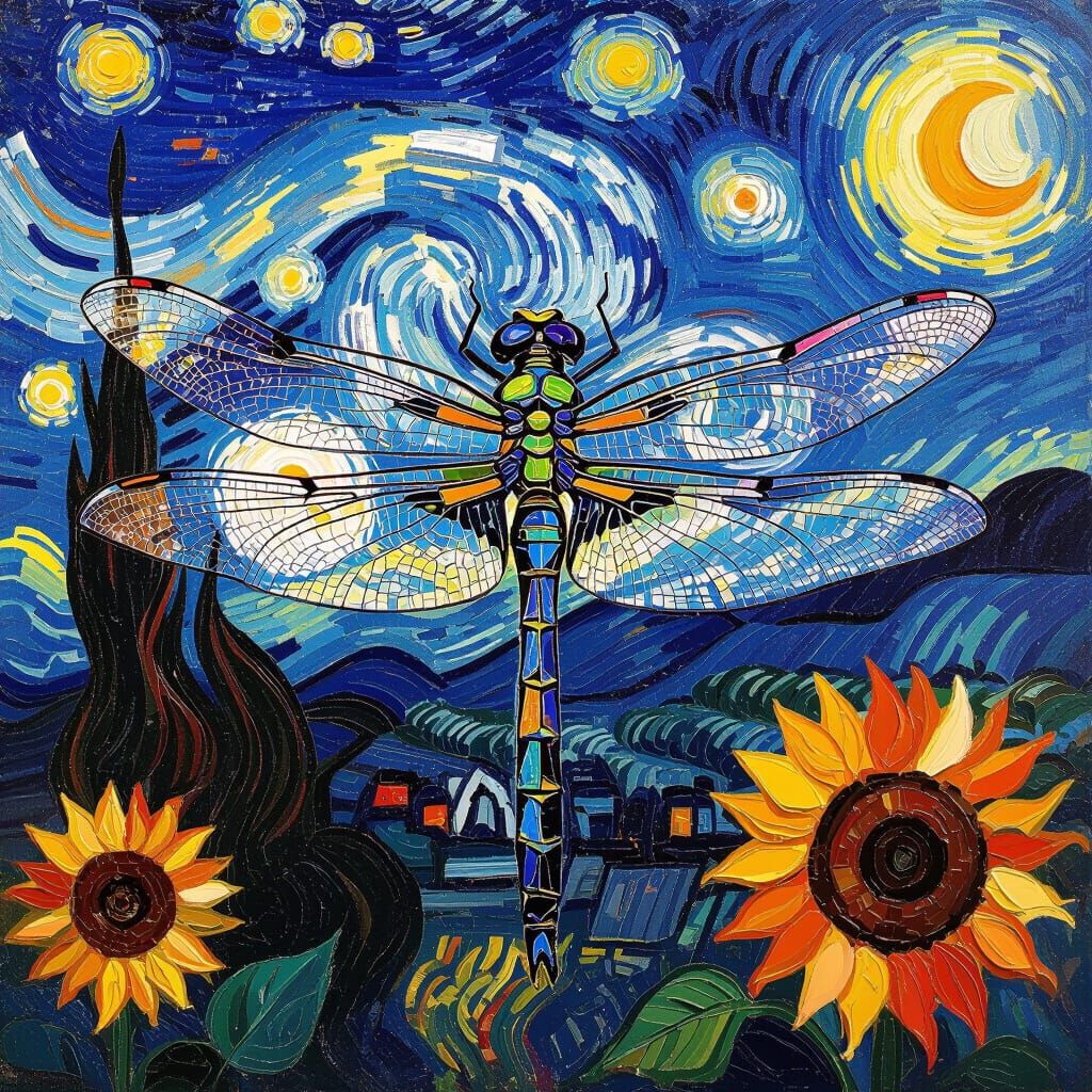 Dragonfly in Van Gogh Style with Swirling Colors