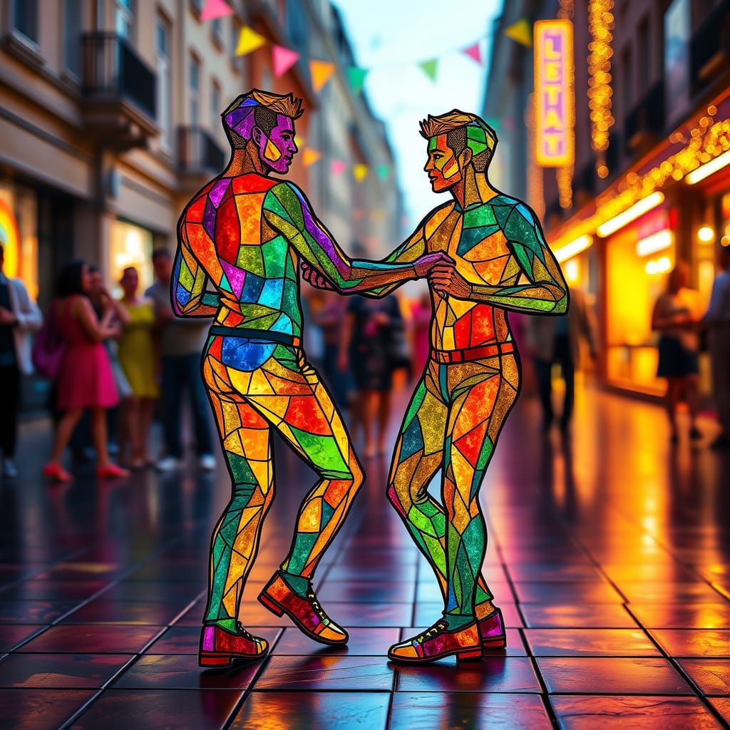 Stained Glass Men Dancing at Pride
