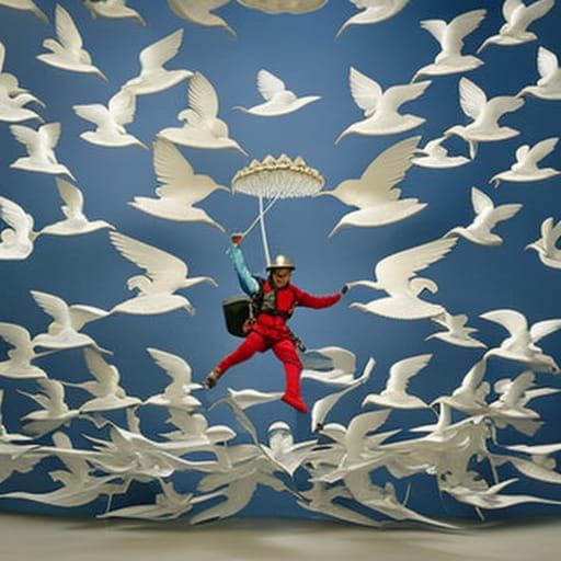 Skydiver Surrounded by Birds, Rococo Sculpture