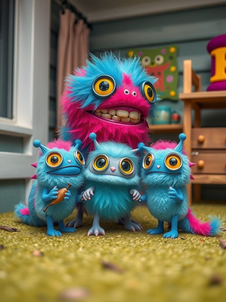 Fluffy Phagezilla Plushies Playing in a Homestead