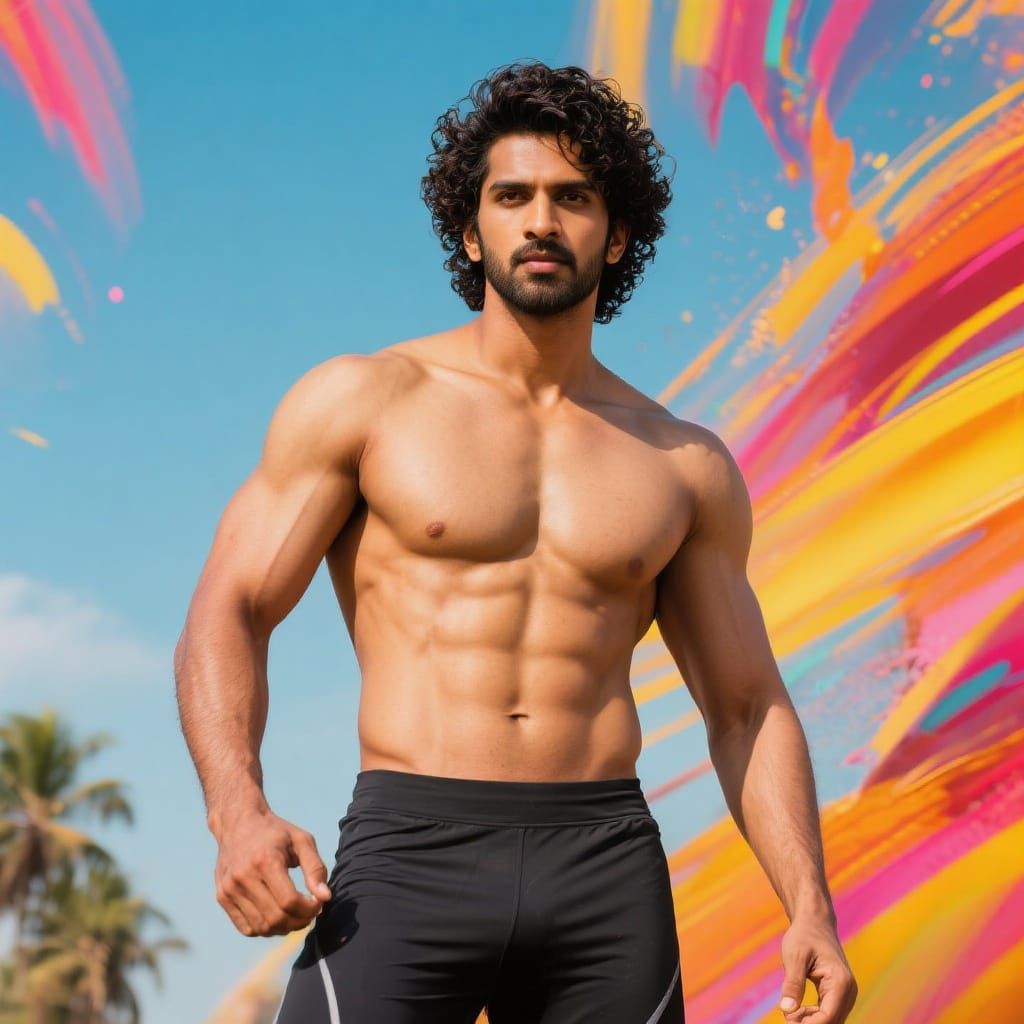 Fit Indian Man in Athletic Attire, Expressive Style