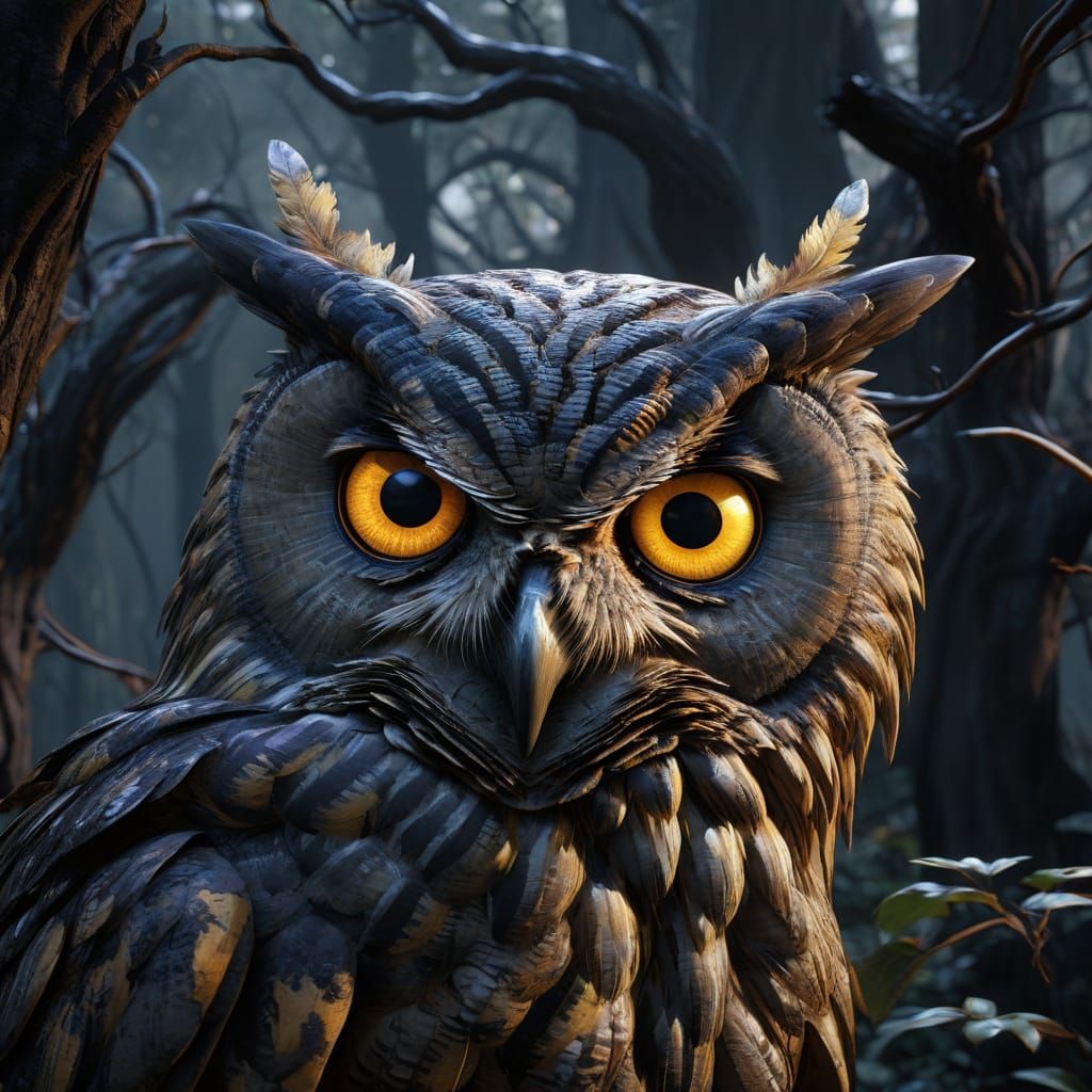 Surreal Owl Landscape in Dark Fantasy Style