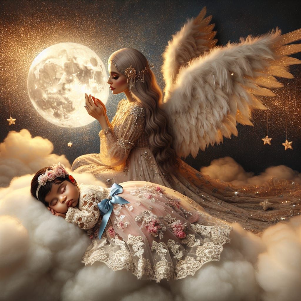 Serene Angel Watches Over Sleeping Baby on Cloud