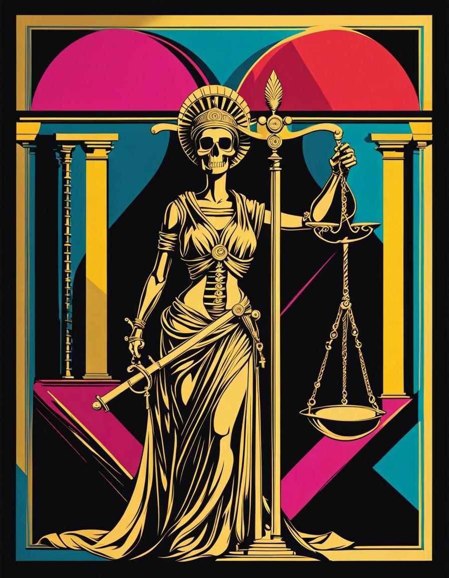 Skeleton Lady Justice in Pop Art Style