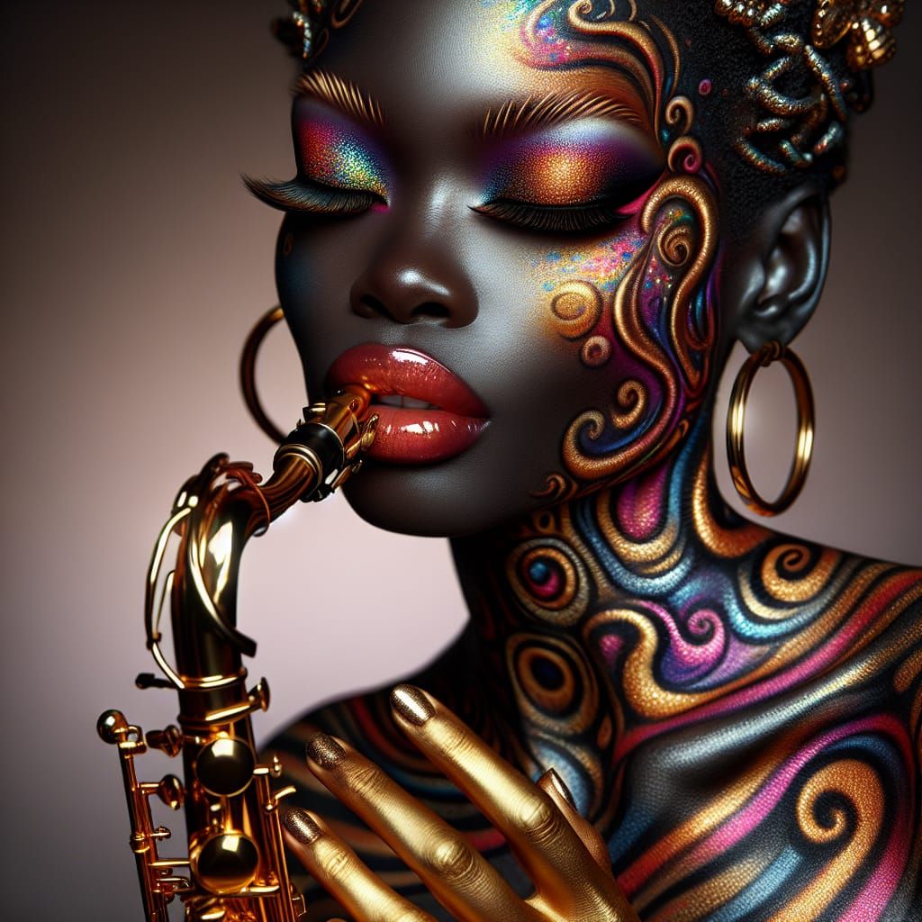 Vibrant Digital Portrait of Saxophone Player