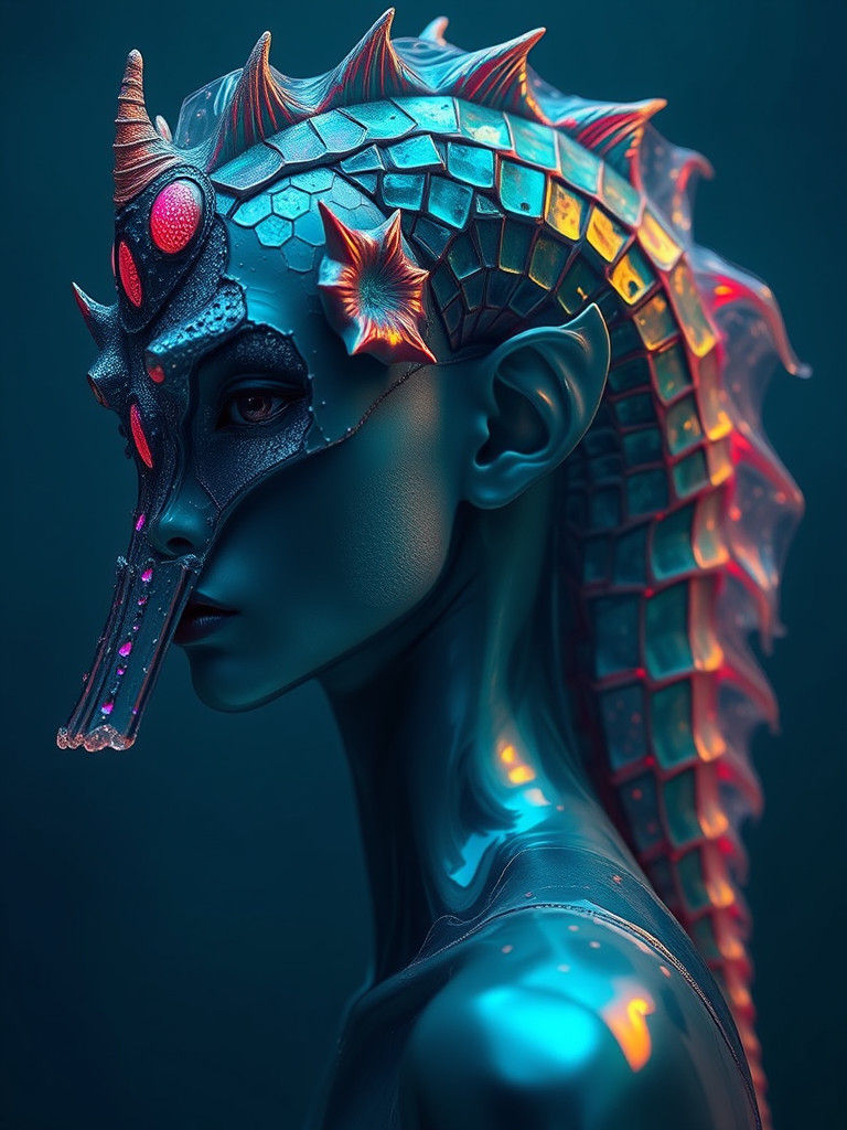 Iridescent Seahorse Figure in Dreamlike Seascape
