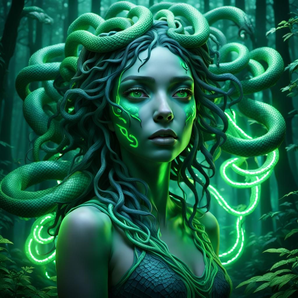 Medusa in Mystical Forest: Anime-Inspired 3D Art