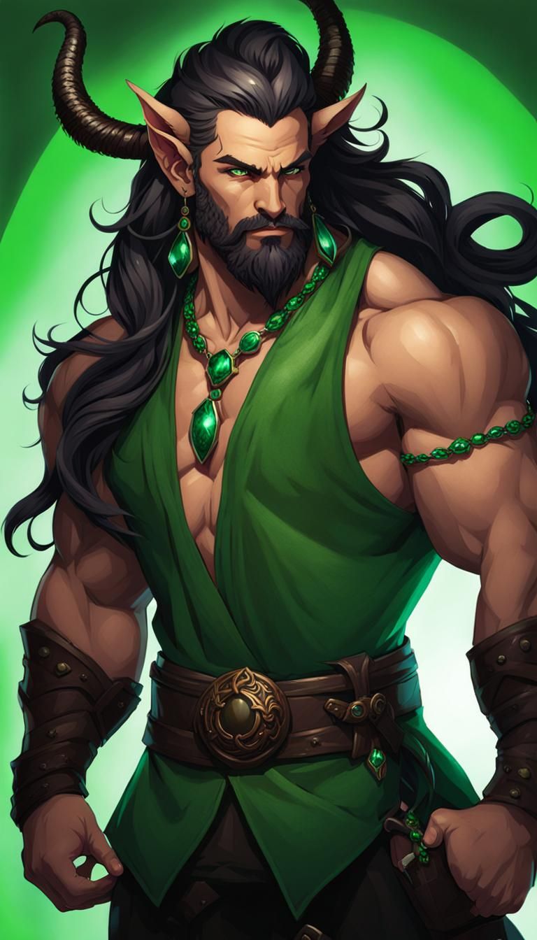 Satyr with Emerald Braids and Tiefling Horns