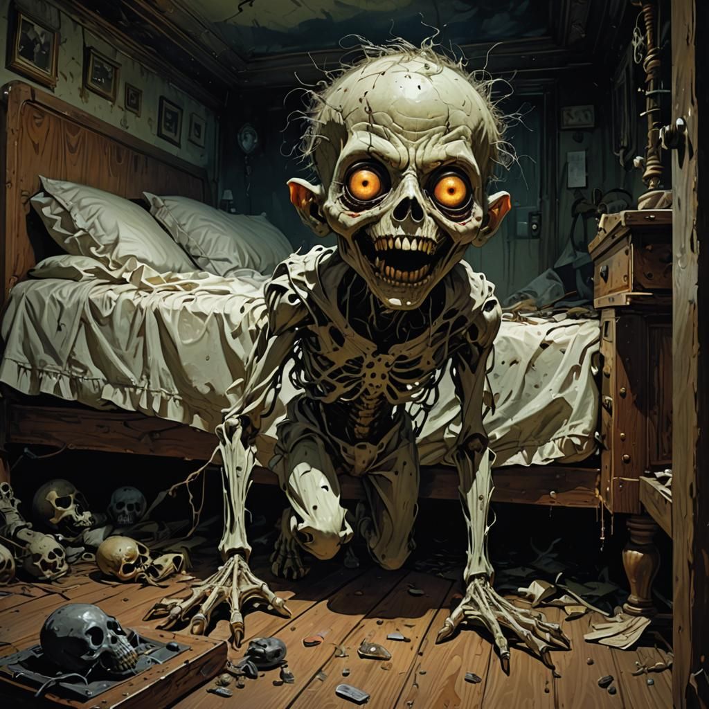 Terrifying Ghost Under Bed in Dark Fantasy Art