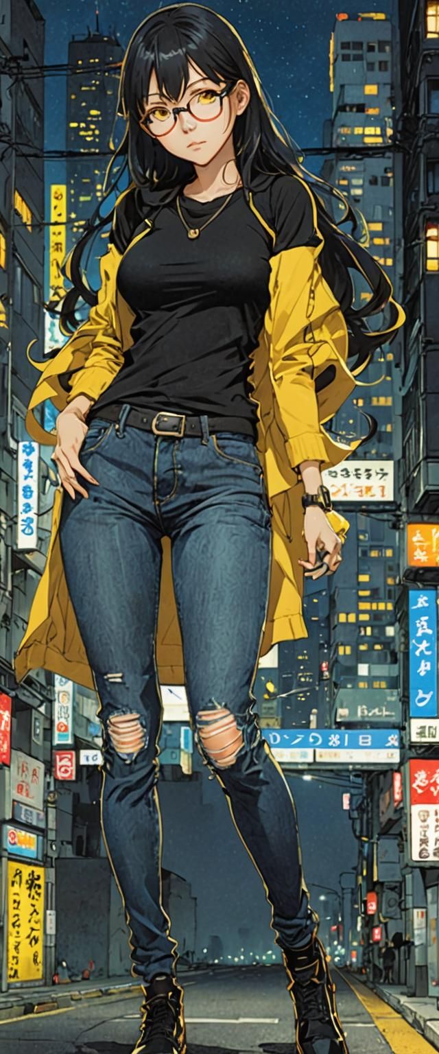 Anime Character in Cityscape at Night