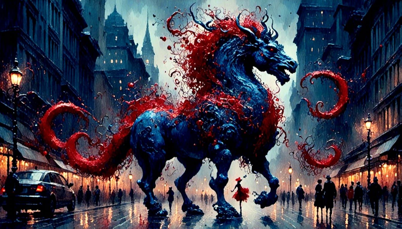 Kaiju Centaur Dominates Toronto in Red and Indigo