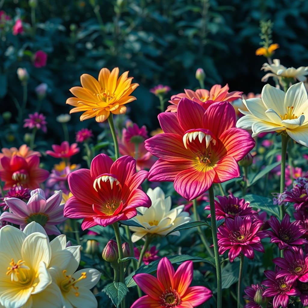 Surreal Garden of Blooming, Eerie Flora