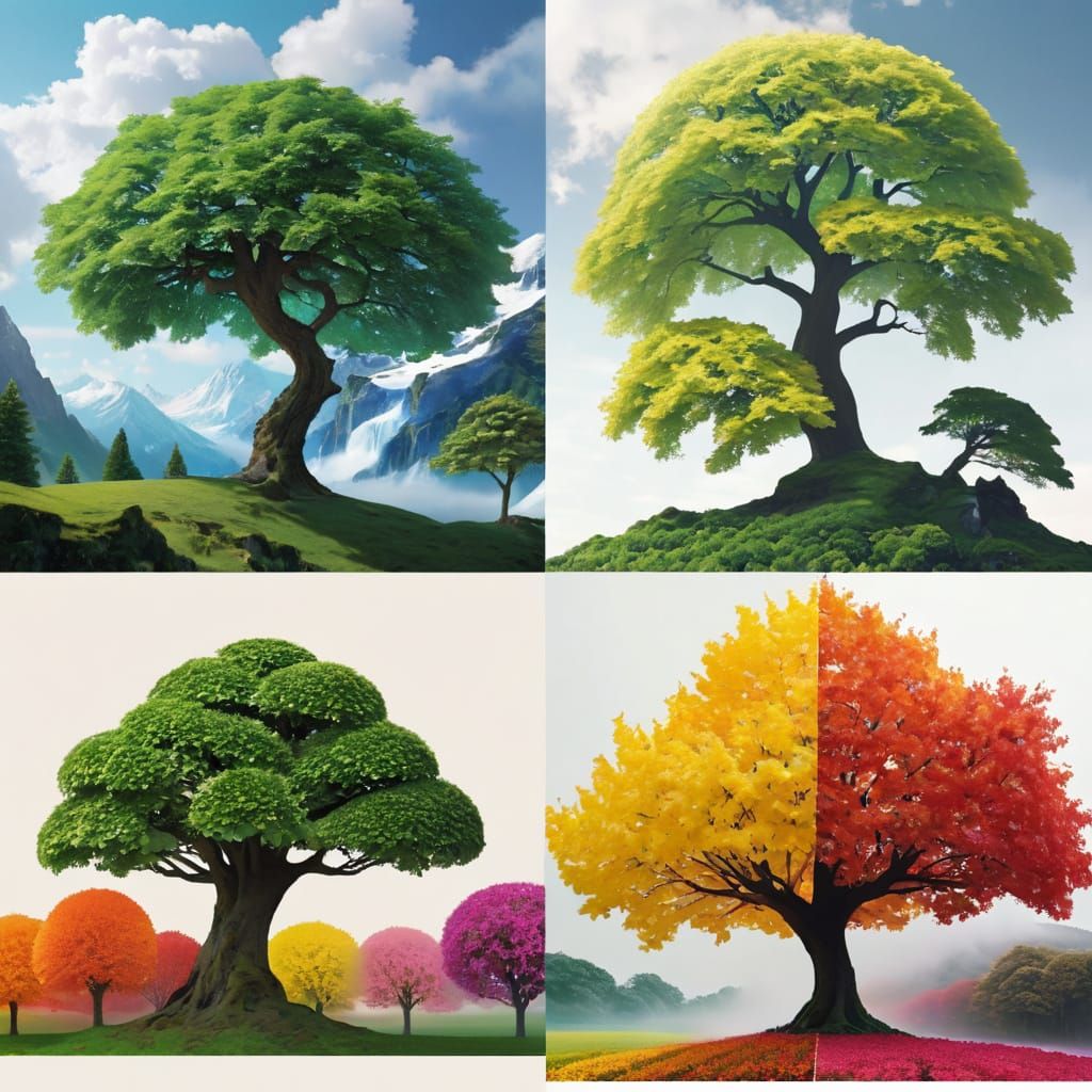 Surreal Four Seasons Elemental Landscape in Vibrant Colors