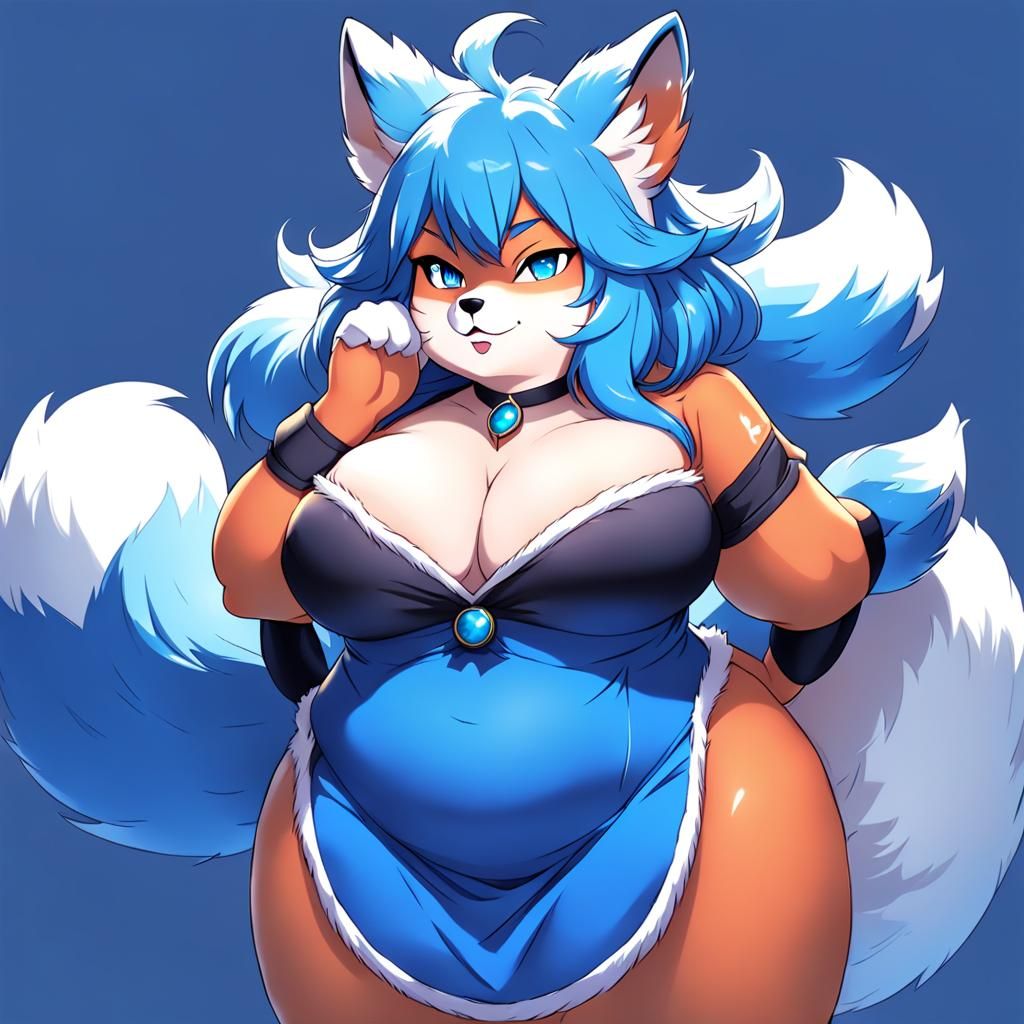 Blue Fur Anthro Fox in Anime Style