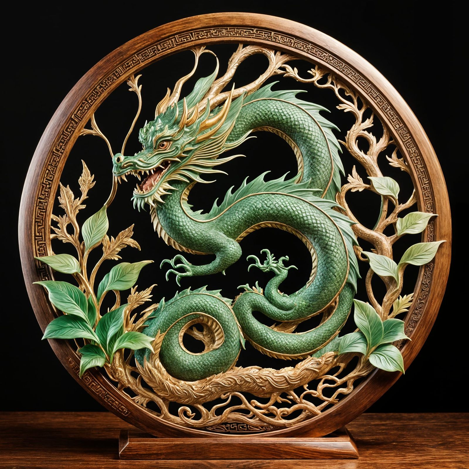 Intricately Detailed Wood Carved Chinese Dragon