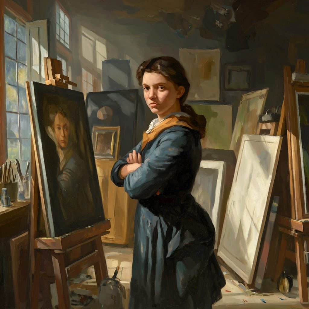 Baroque Self-Portrait of Young Artist in Studio