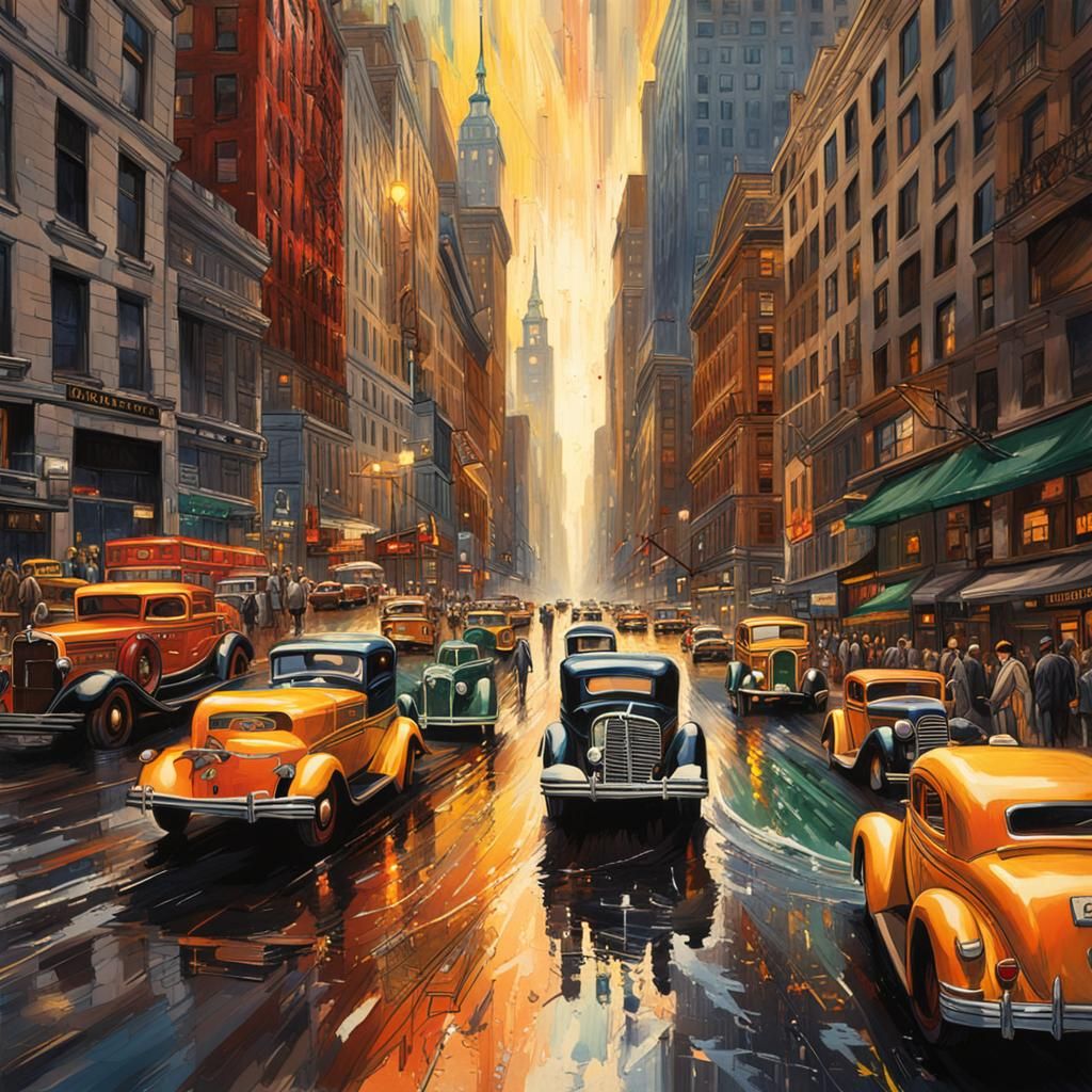 Hyperrealistic New York Downtown 1930s Concept Art