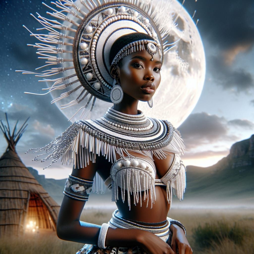 Zulu Moon Goddess Inyanga: Art Nouveau Portrait