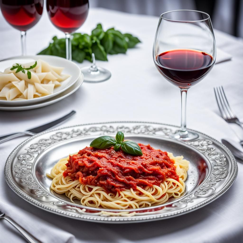 Pasta on Silver Platter, Hyperrealistic