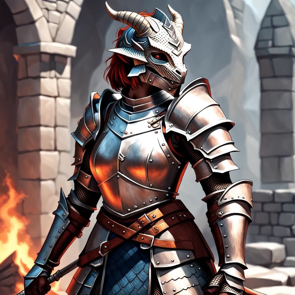 Dragonborn Knight Portrait: Unhelmeted and Bold