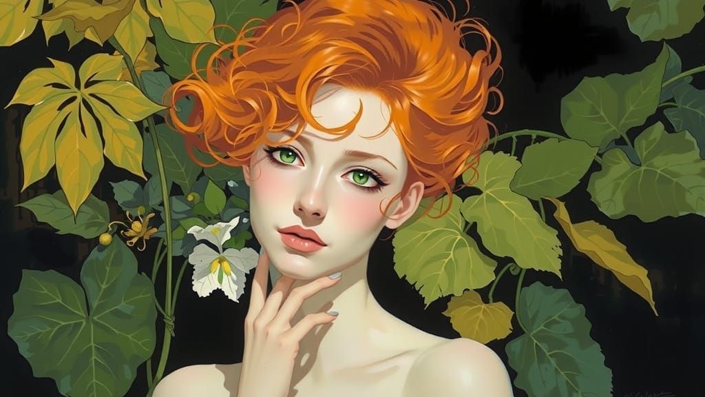 Númenórean Woman in Glassy Vivarium: Art Nouveau Portrait