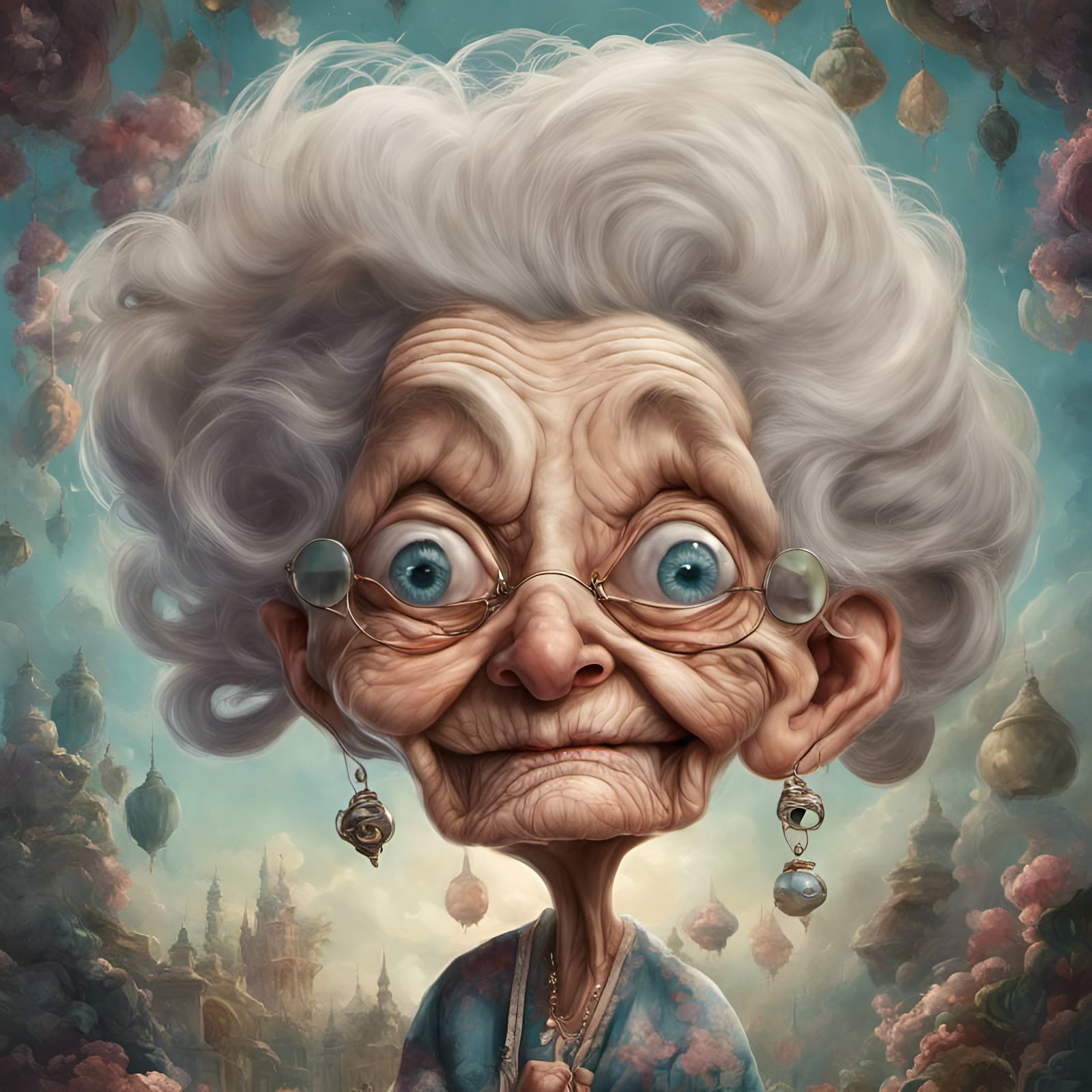 Joyful Grandma in Hallucinatory Baroque Style