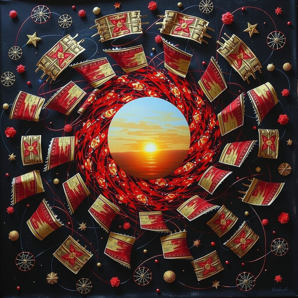 Abstract Swirling Forms in Intense Red Hues