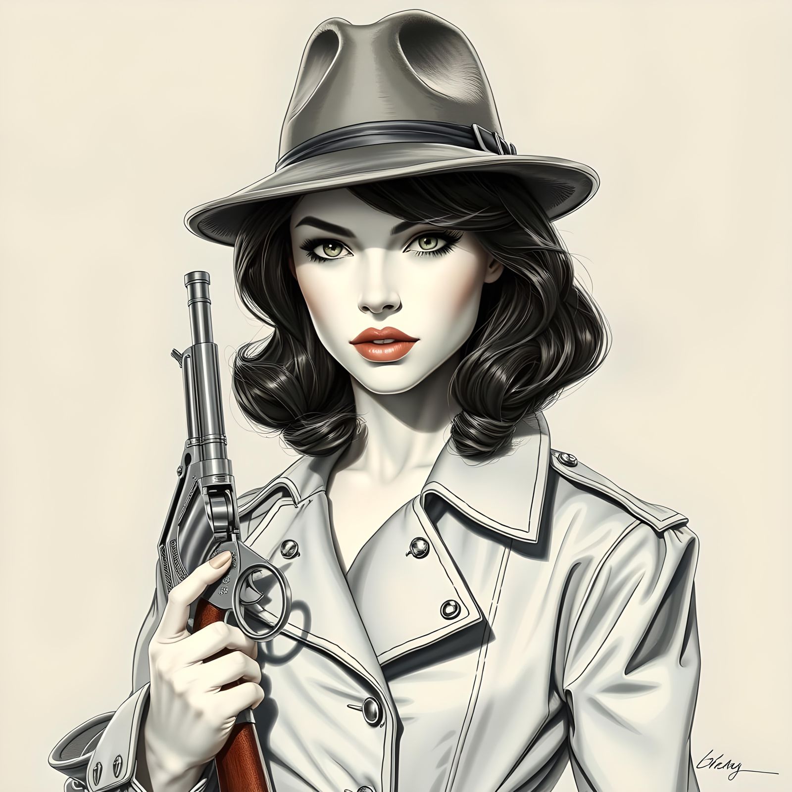 Young Detective in Trench Coat: Comic Book Art