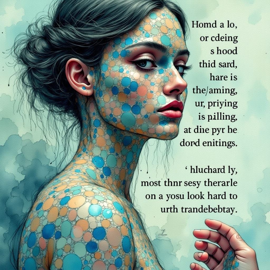 Contemplative Woman in Double Mirror, Surreal Digital Art