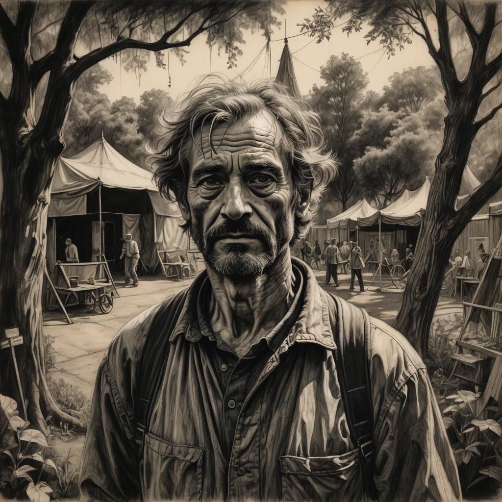 Homeless Person Finds Solace in Circus School: Charcoal Art