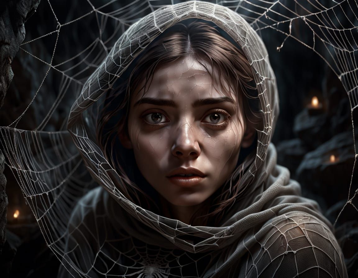cocooned girl in a spider's web