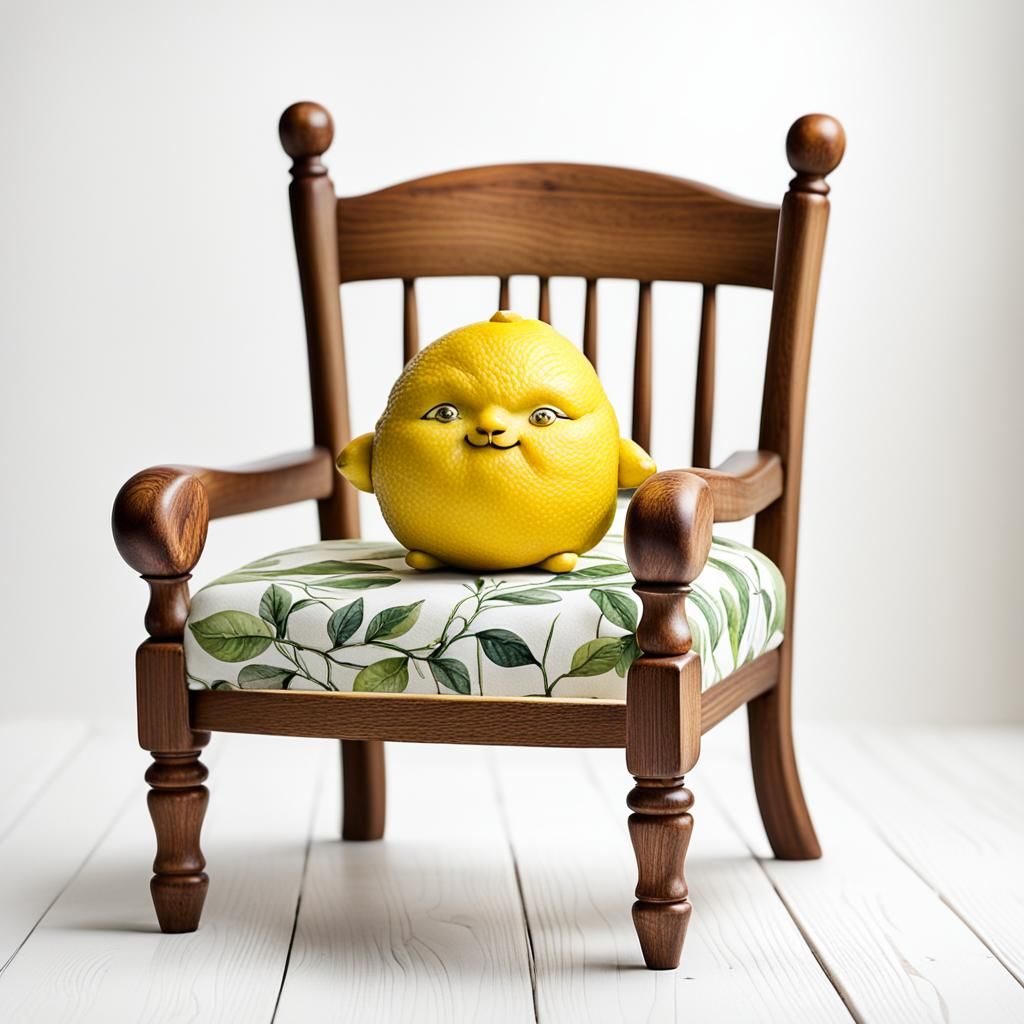 Lemon on Wooden Chair: A Whimsical Still Life
