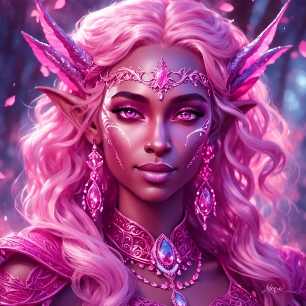 Alluring Elf with Metallic Eyes in Electric Light