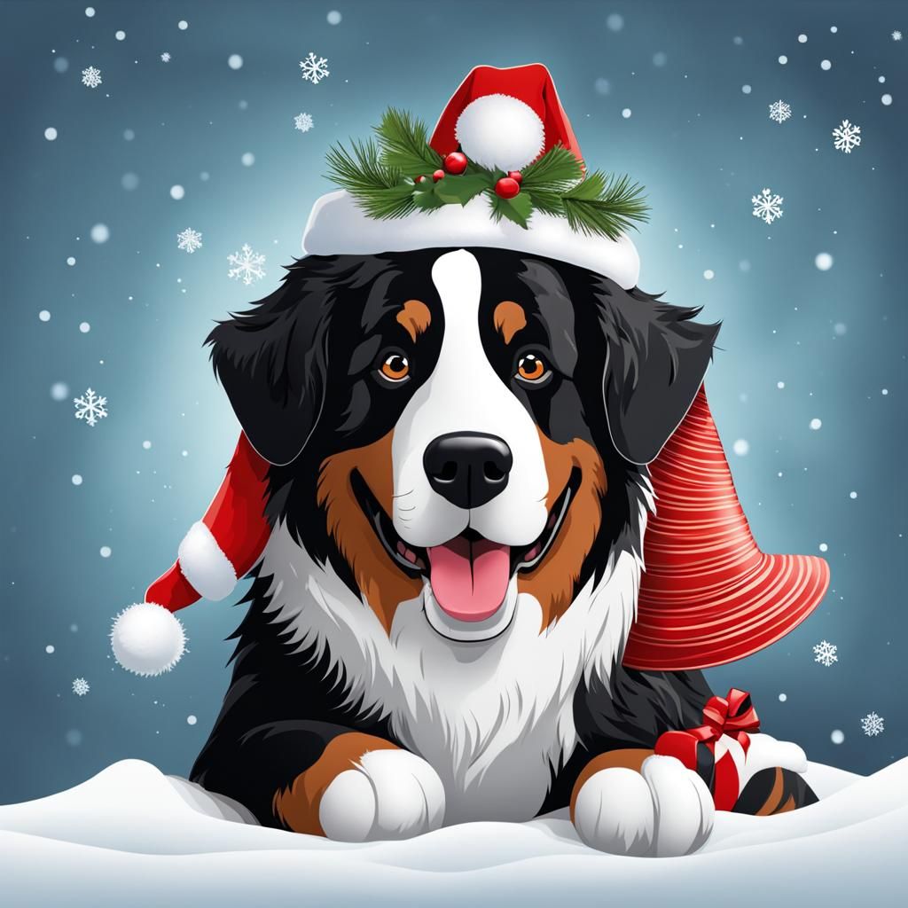 Christmas Bernese Mountain Dog Snow Play