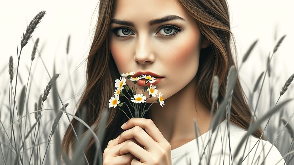 Woman with Wildflowers in Papercraft Style