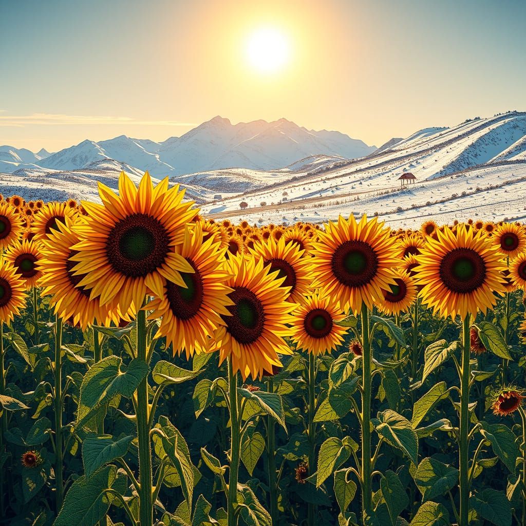 Sunflowers Meet Snow: Abstract Vector Landscape
