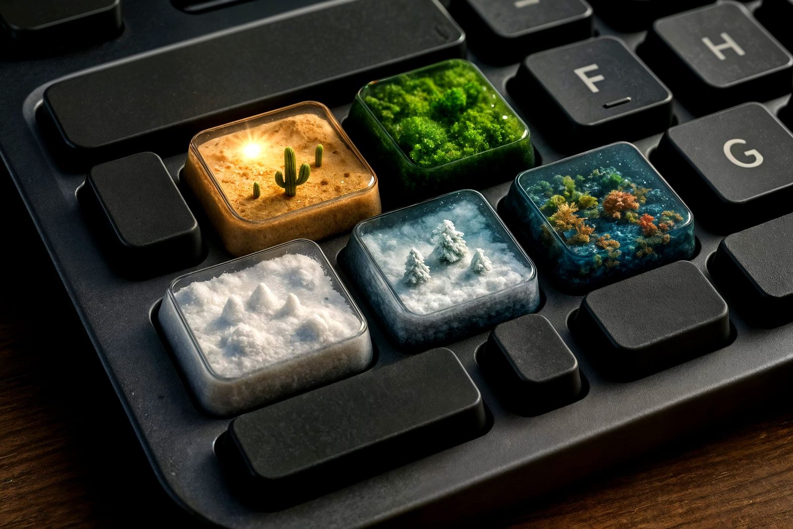 Hyperrealistic Biome Keyboard: Miniature Earth Landscapes