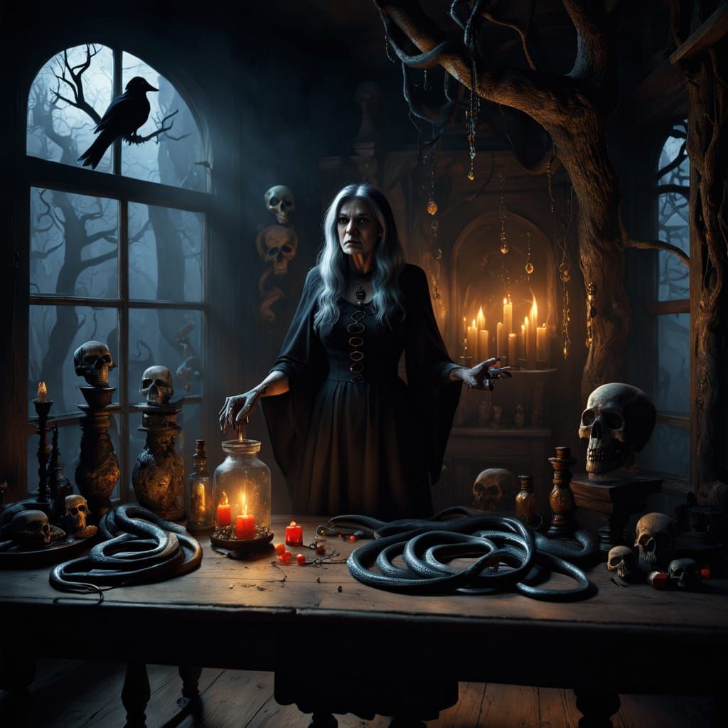 A Witch's Dark Sanctuary in the Forest