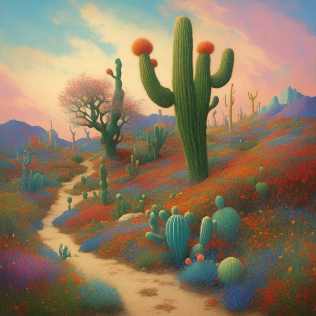 Dreamy Cactus Desert Landscape