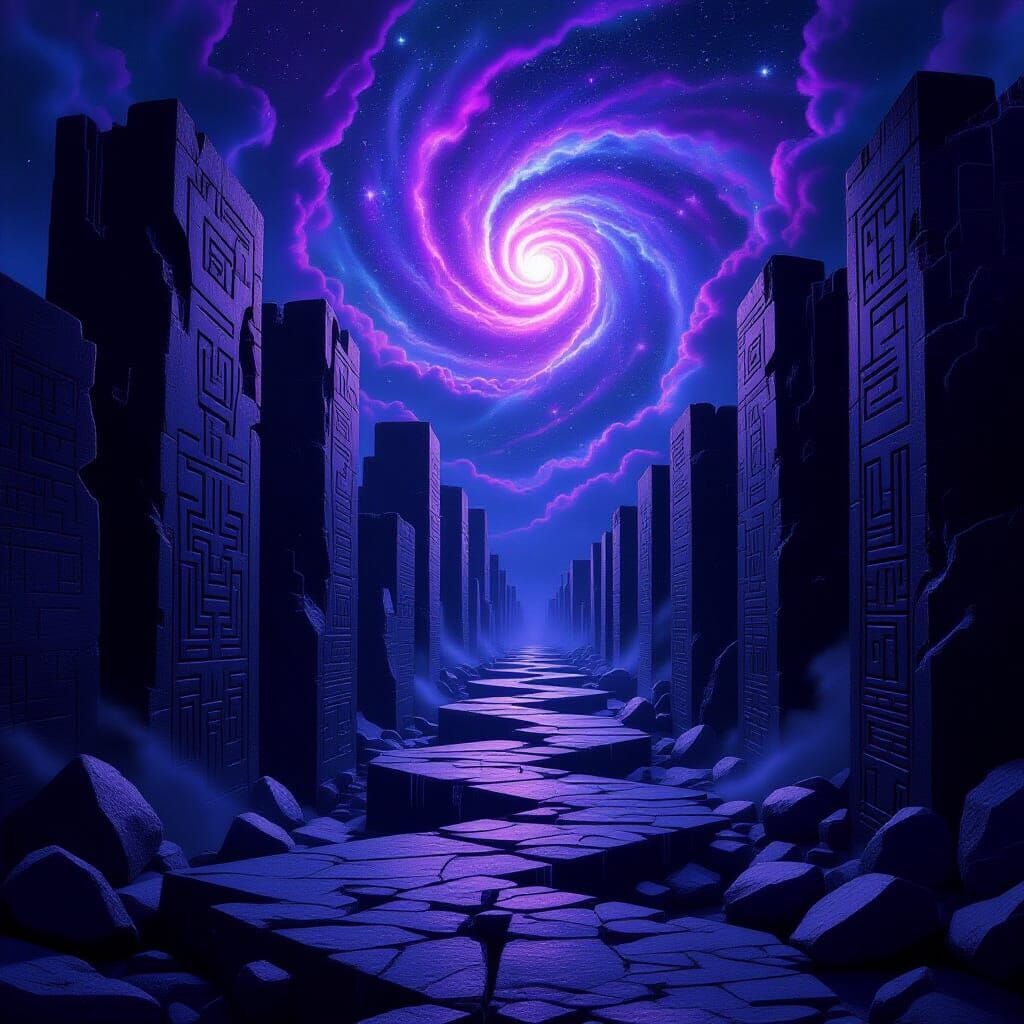 Surreal Labyrinth in Dis with Glowing Symbols