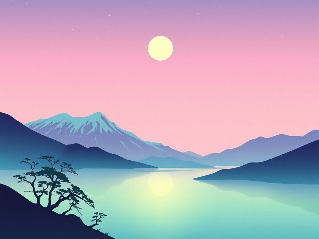 Surreal Moonscape in Ukiyo-e Style with Color Gradients
