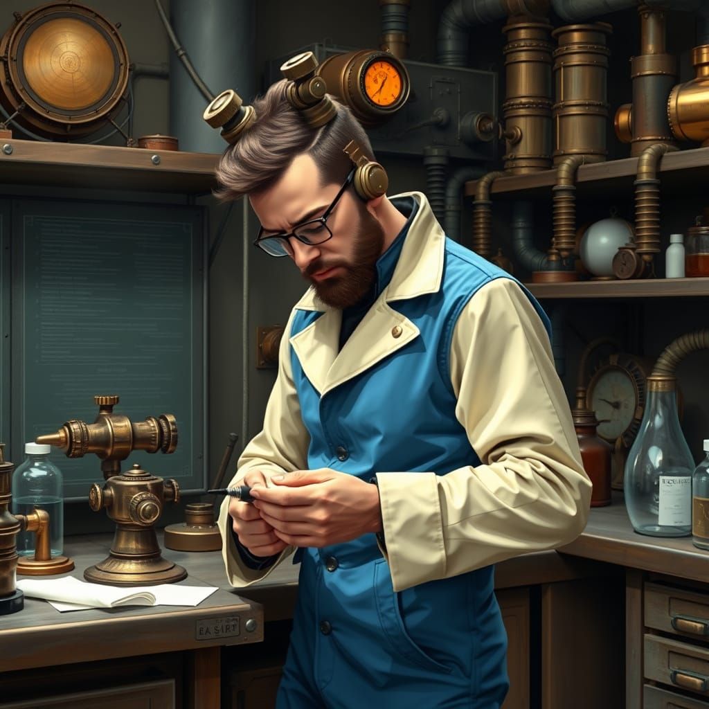 Steampunk Mad Scientist in His Lab