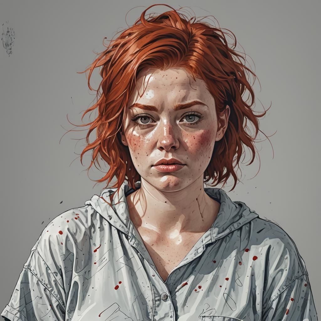 Messy Redhead in Pajamas: Sketch Art Portrait