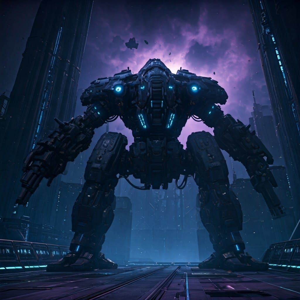 Gigantic Mecha Robot Quadraxis Towers Over Dark Aether Battl...