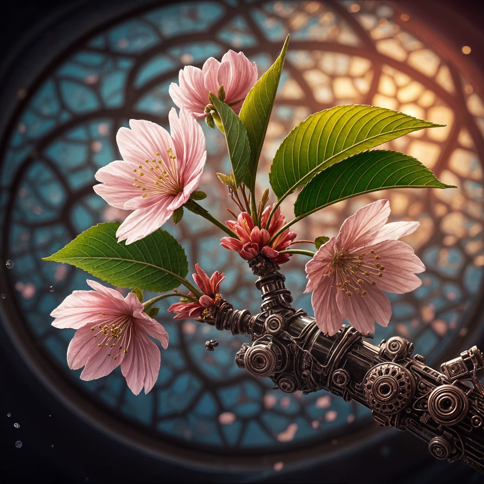 Mechanical cherry blossom turning live