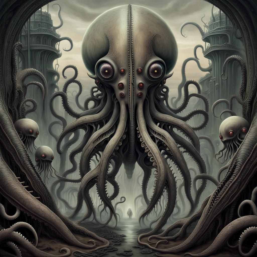 Surreal Biomechanical Alien Landscape in Digital Painting