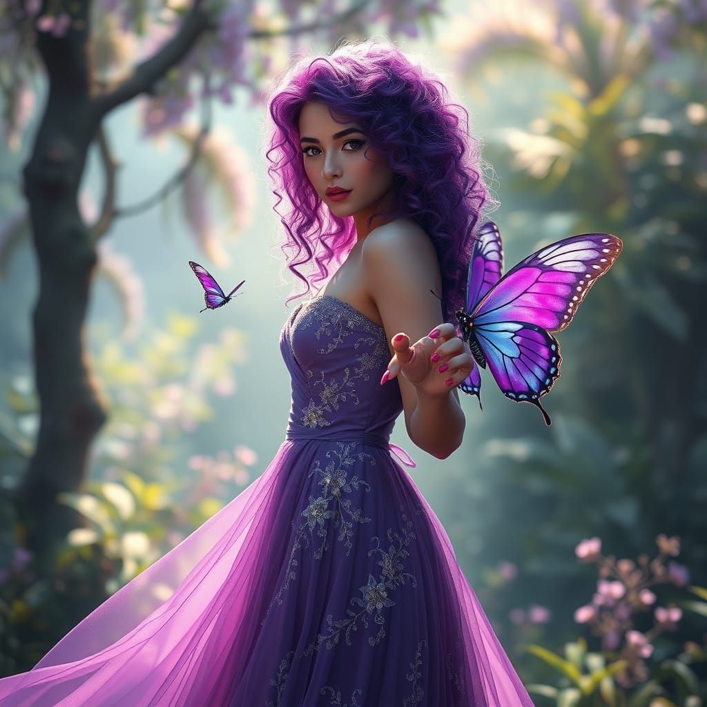 Mystical Purple Goddess with Majestic Butterfly