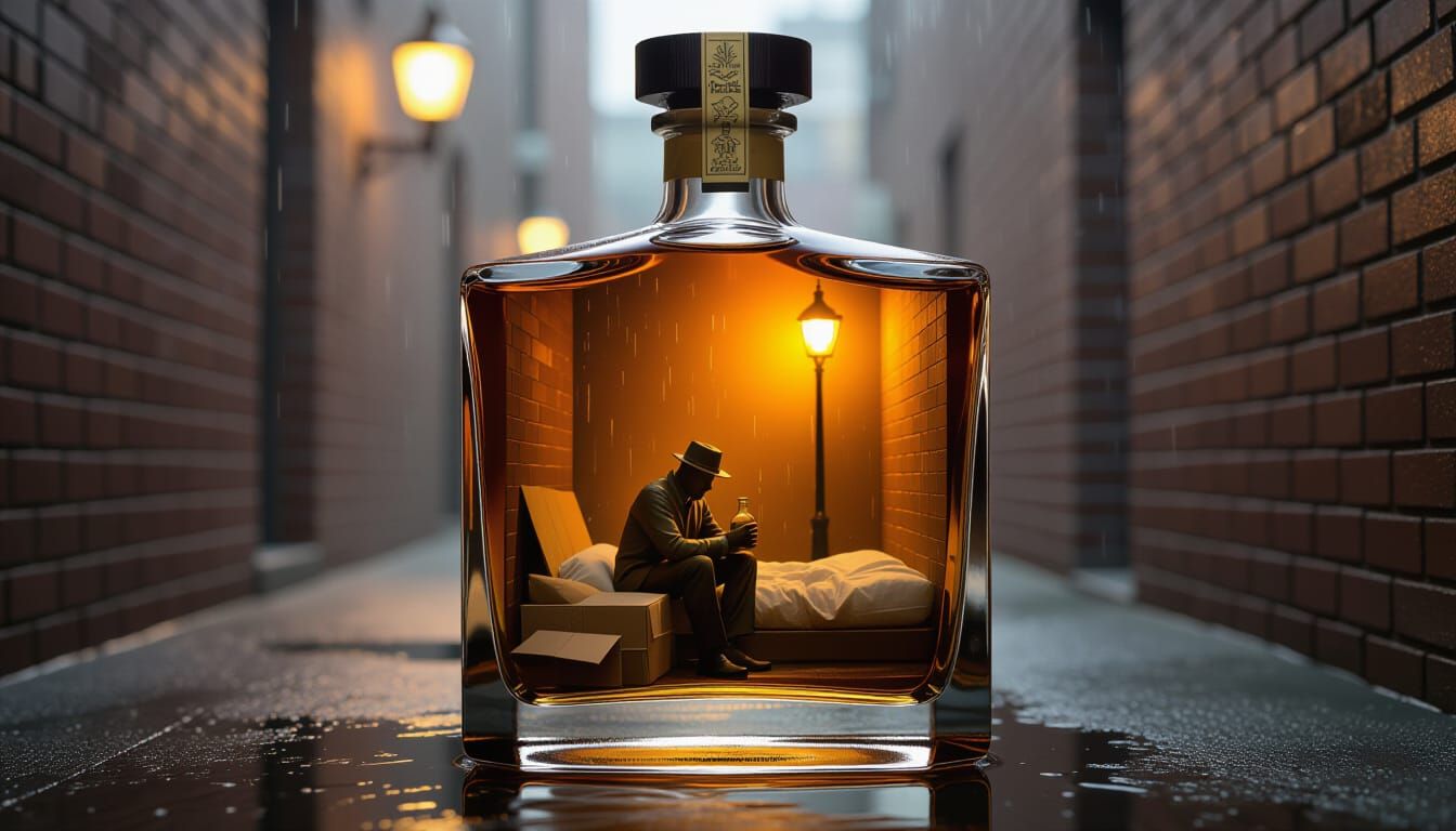 Art Deco Whiskey Bottle with Miniature Dreamlike Scene