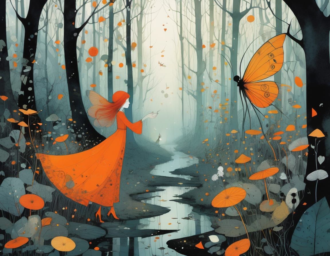 Charming Orange Fairies in Enchanted Woods
