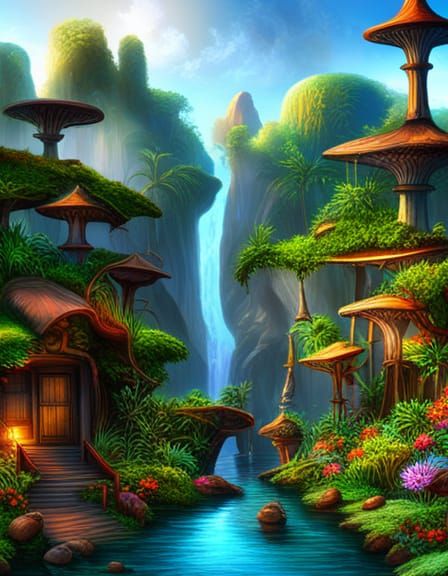 Pandora Planet Landscape with Bioluminescent Flora